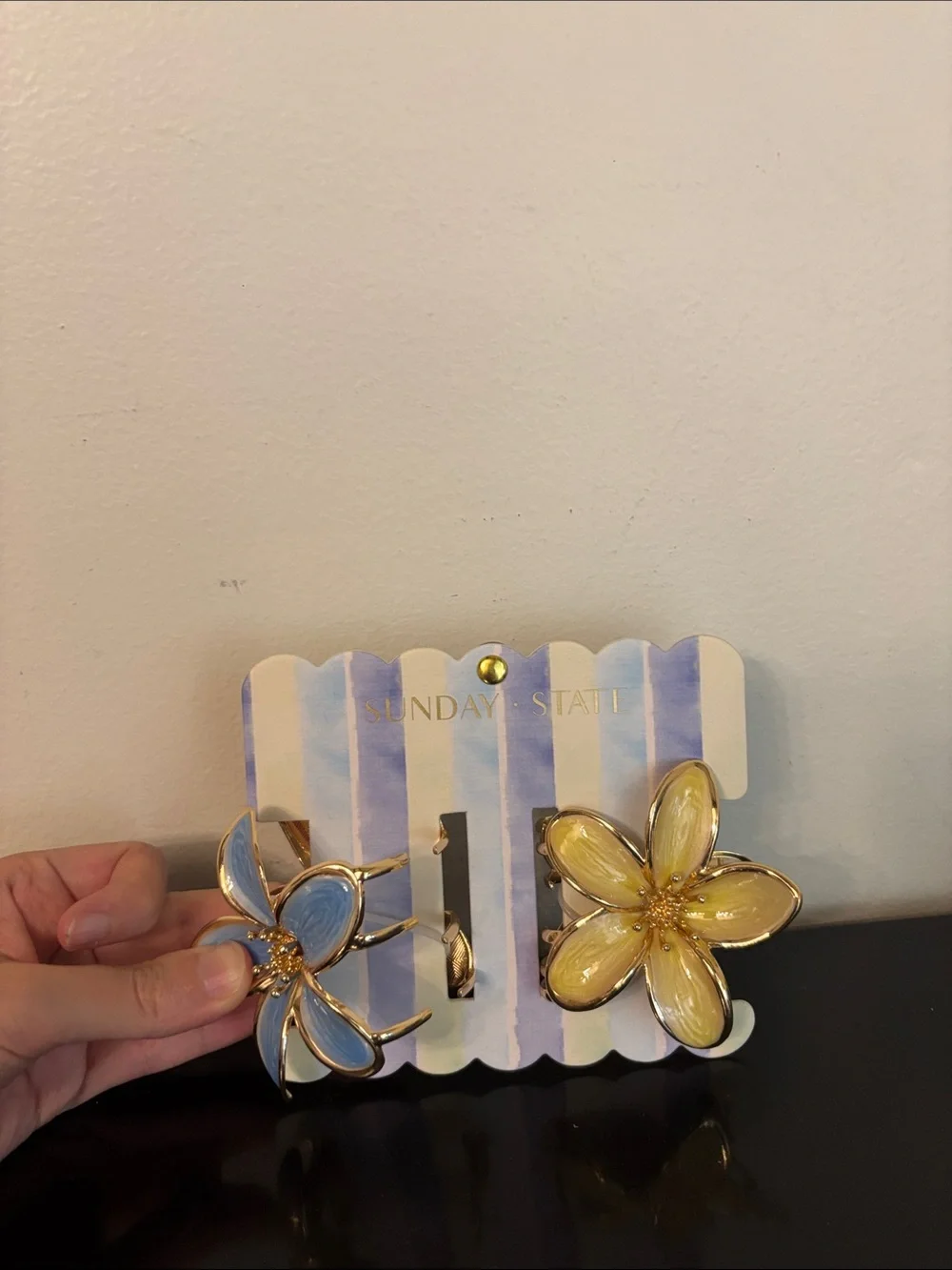 Sunday State Floral Resin Hair Clip Set - Blue & Yellow